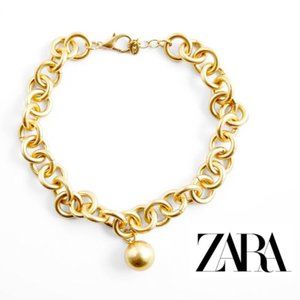 Zara Ball Necklace Choker Chunky Chain Mat Gold Tone